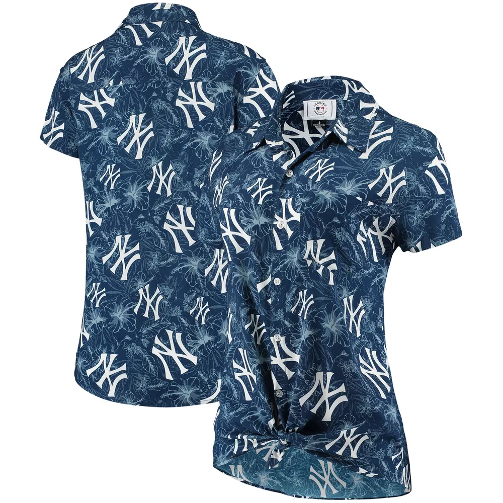 Lids New York Yankees Women's Tonal Print Button-Up Shirt - Navy/Gray