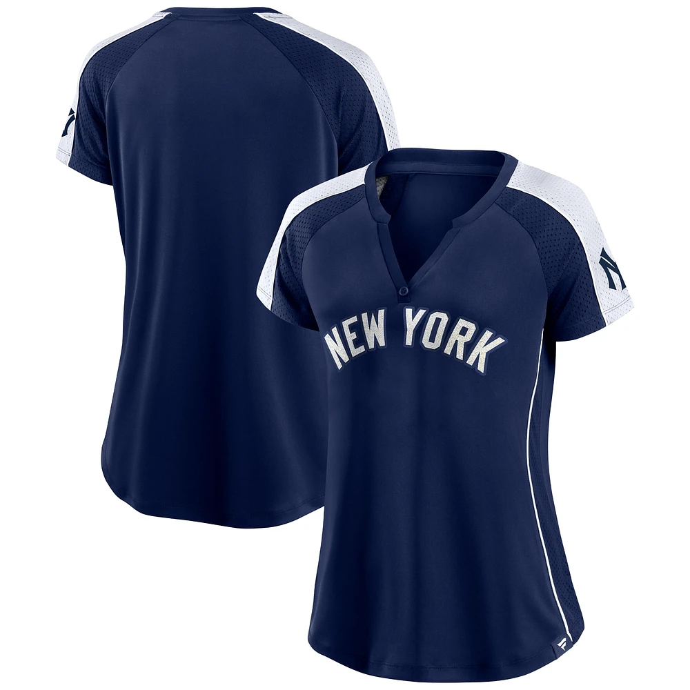 Women's Navy/White New York Yankees True Classic League Diva Pinstripe Raglan V-Neck T-Shirt