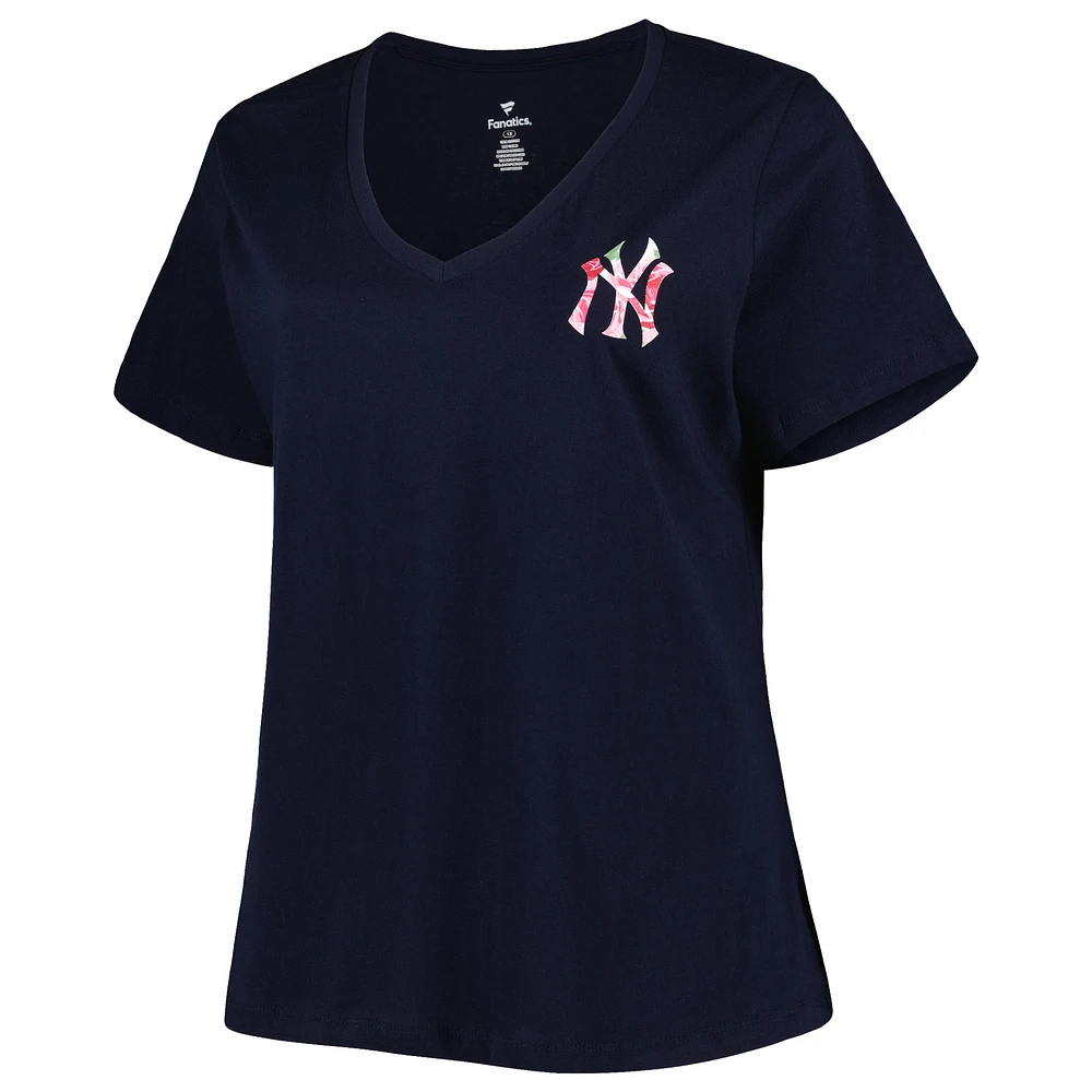 T-shirt à encolure en V bleu marine New York Yankees pour la fête des mères, grande taille, meilleure maman de tous les temps