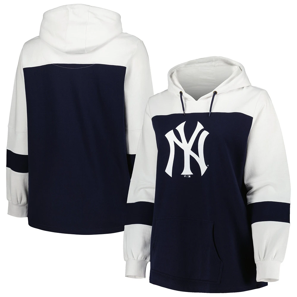 Sweat à capuche bleu marine New York Yankees grande taille avec blocs de couleurs pour femme