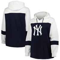 Sweat à capuche bleu marine New York Yankees grande taille avec blocs de couleurs pour femme