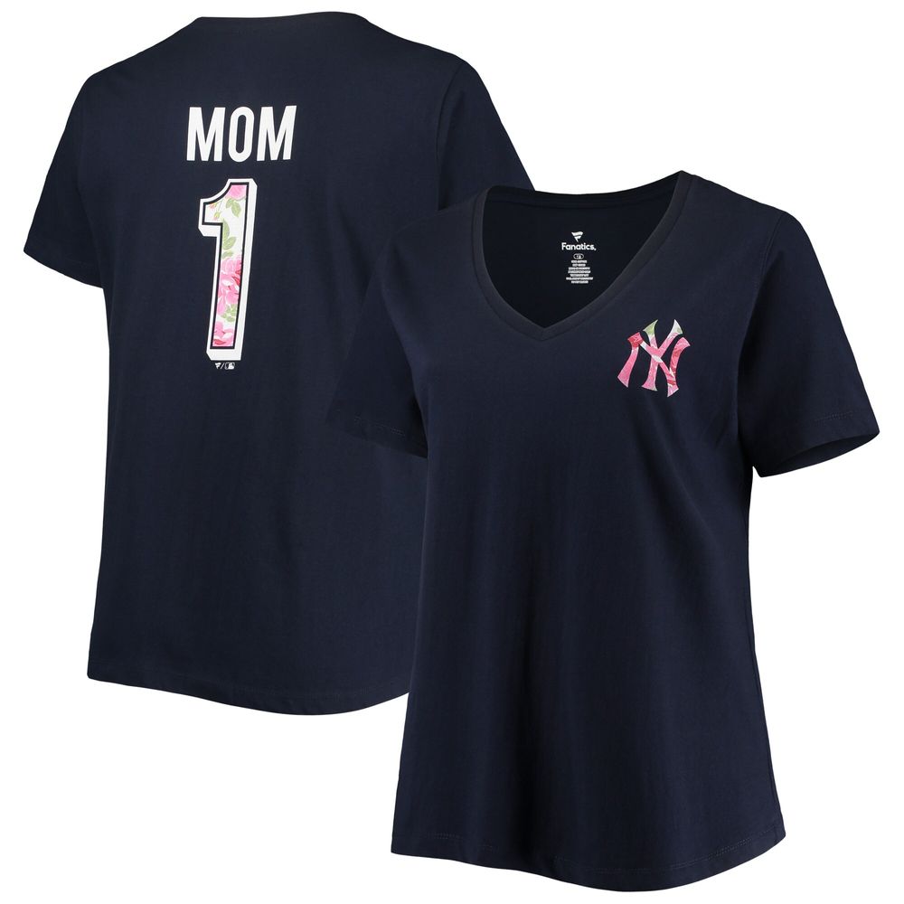 Profile Women's Navy New York Yankees Plus #1 Mom 2-Hit V-Neck T