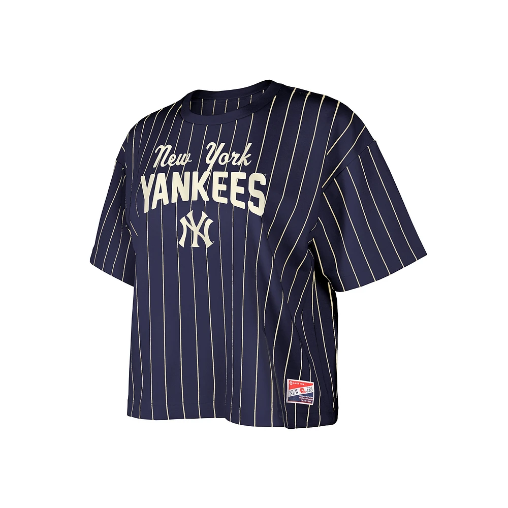 T-shirt court à rayures fines Multiplier de la collection Cooperstown des Yankees New York pour femme Era bleu marine
