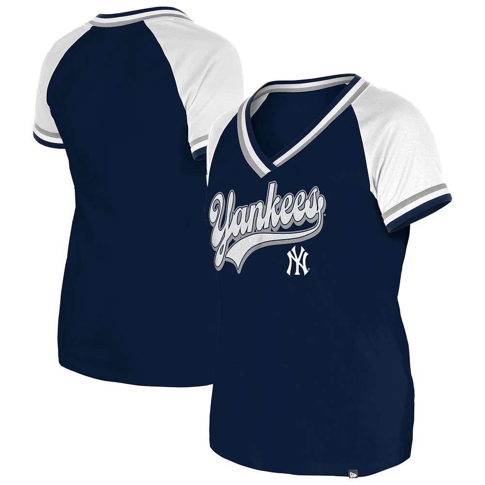 Women's New Era Navy York Yankees Gameday Raglan V-Neck T-Shirt