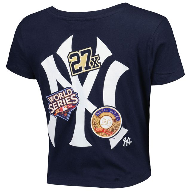 Women's New Era Navy New York Yankees Baby Jersey Long Sleeve Cropped T- Shirt