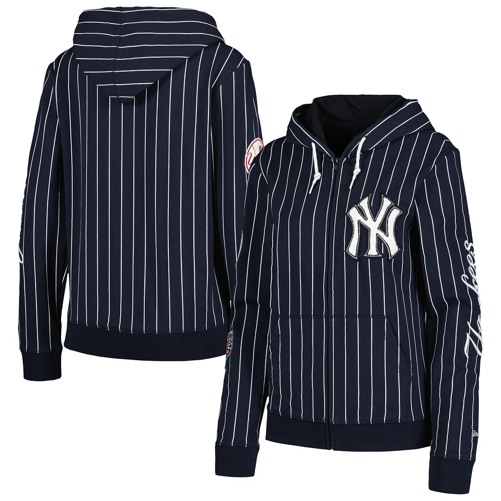 Veste à fermeture éclair intégrale en trois mélanges fines rayures New York Yankees Era pour femme