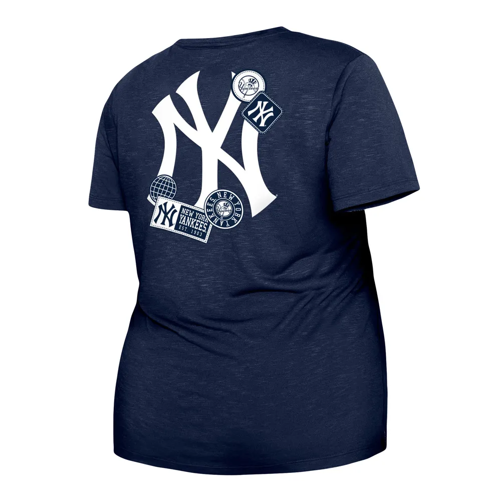 T-shirt New Era bleu marine York Yankees grande taille avec nœud à l'avant pour femme