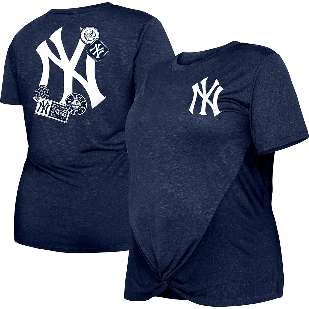 Women's New Era Navy York Yankees Plus Two-Hit Front Knot T-Shirt