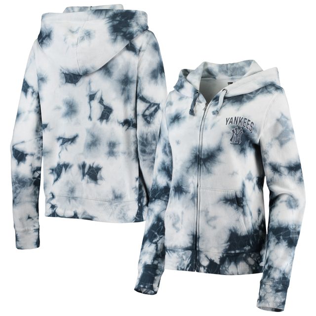 Sweat à capuche New Era bleu marine York Yankees en molleton tie-dye entièrement zippé pour femme