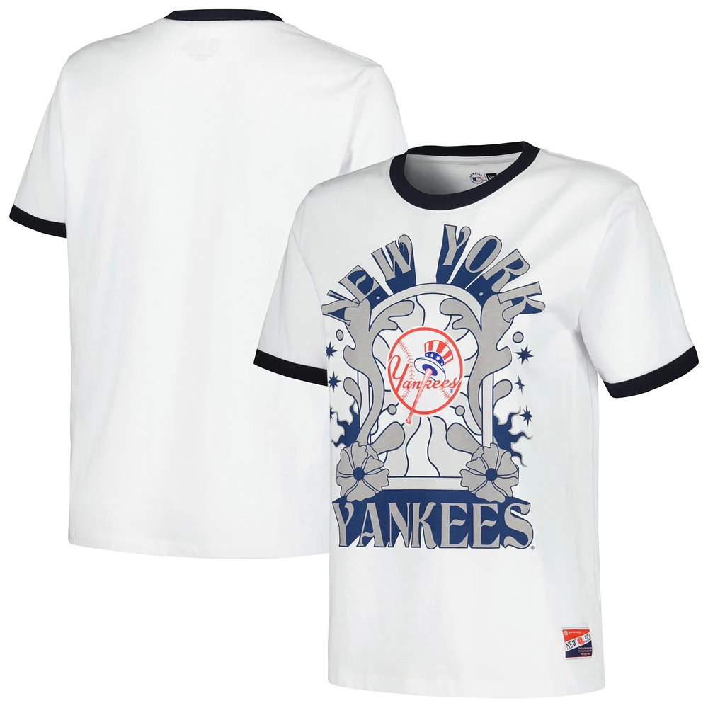 T-shirt ringer surdimensionné New Era blanc pour femmes des Yankees de York