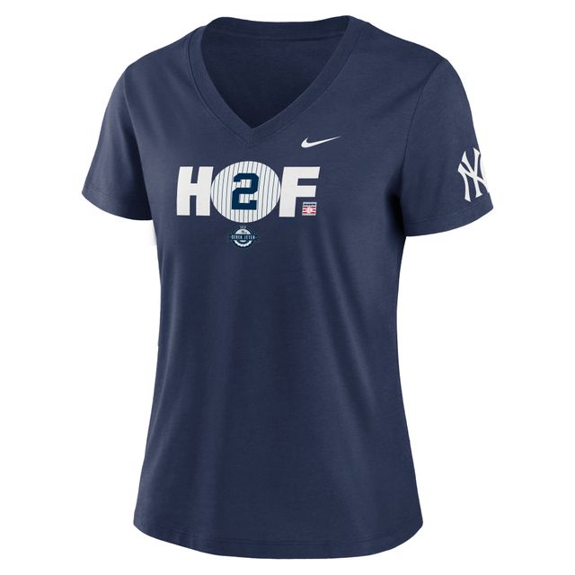 T-shirt à col en V tri-mélange Nike Derek Jeter pour femmes New York Yankees HOF2 bleu marine