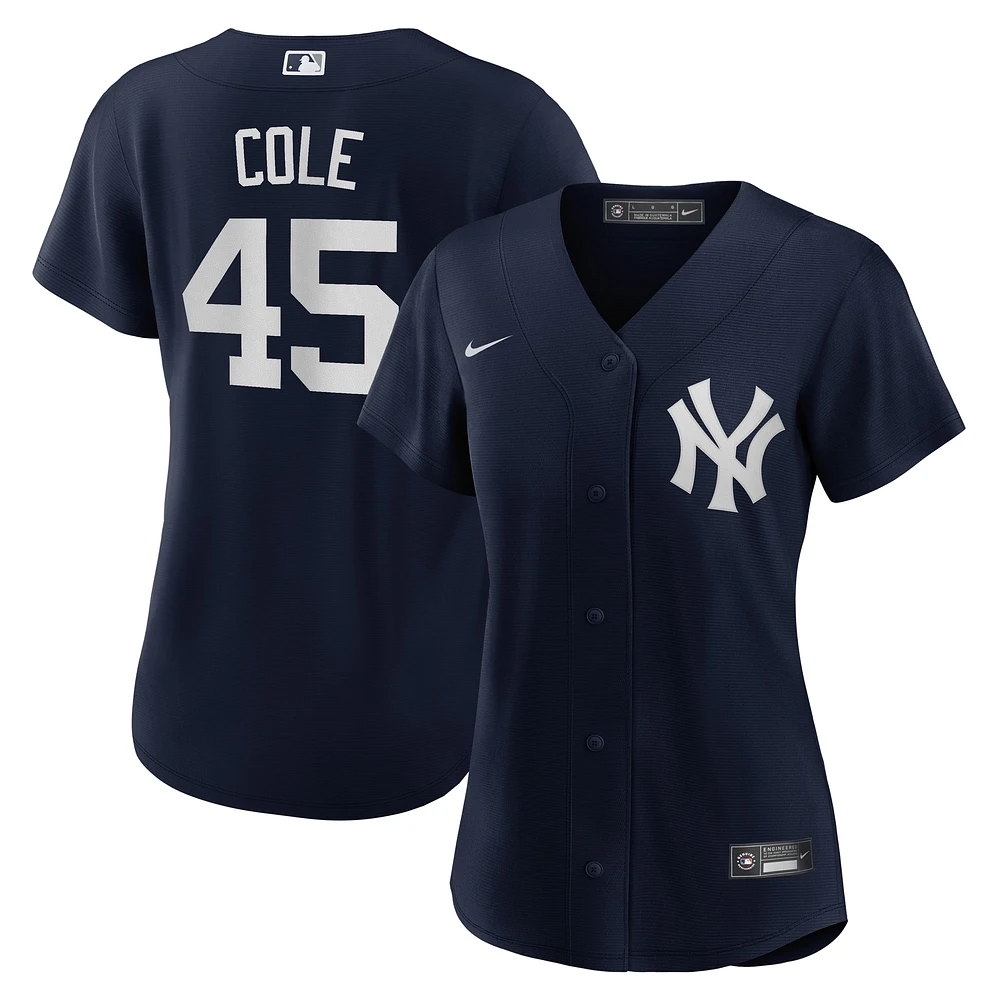 Maillot de joueur réplique alternatif des New York Yankees Nike Gerrit Cole bleu marine pour femme