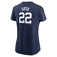 T-shirt Nike Juan Soto pour femme, bleu marine, New York Yankees 2024 Fuse Name & Number