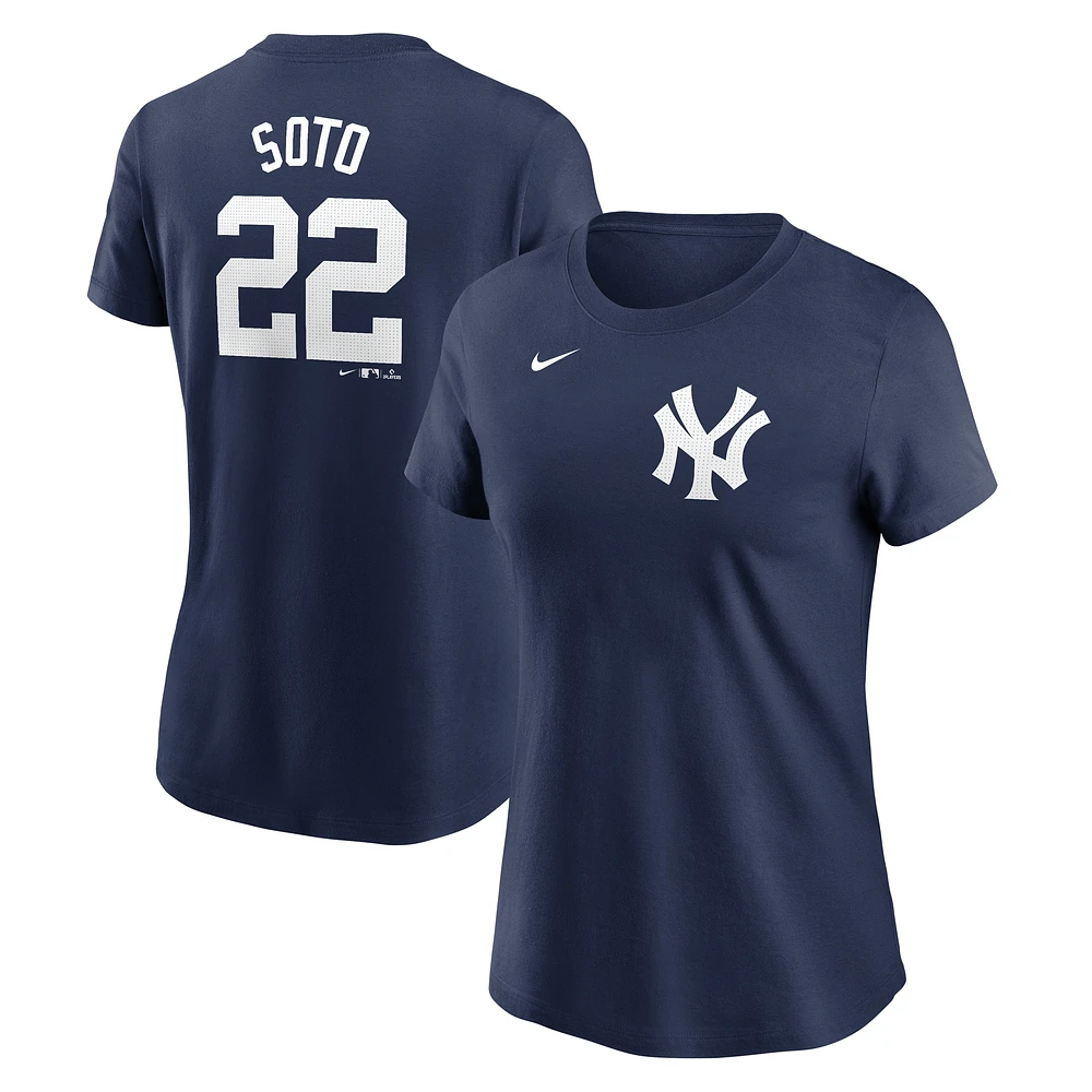 Women's Nike Juan Soto Navy New York Yankees 2024 Fuse Name & Number T-Shirt