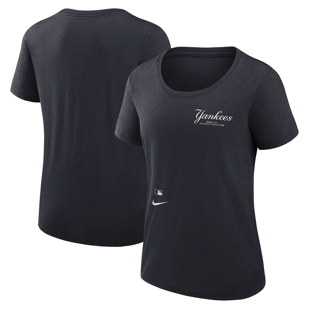 T-shirt à encolure dégagée Performance Nike New York Yankees Authentic Collection pour femmes, bleu marine