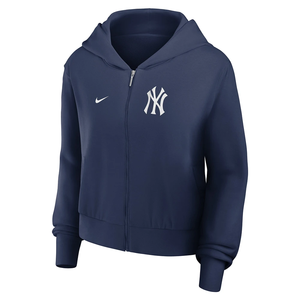 Women's Nike Navy New York Yankees Cropped Chill Full-Zip Hoodie