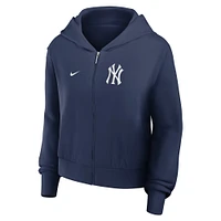 Women's Nike Navy New York Yankees Cropped Chill Full-Zip Hoodie