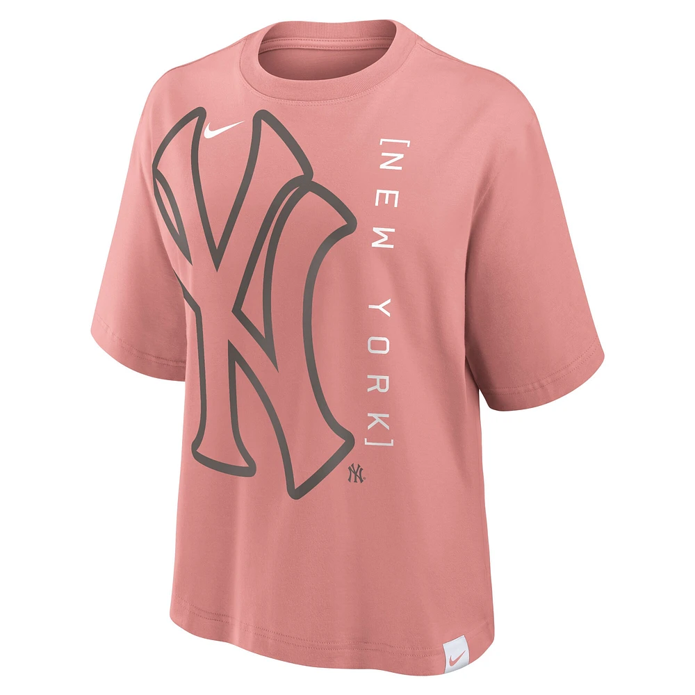 T-shirt boxy Nike New York Yankees Statement pour femme rose