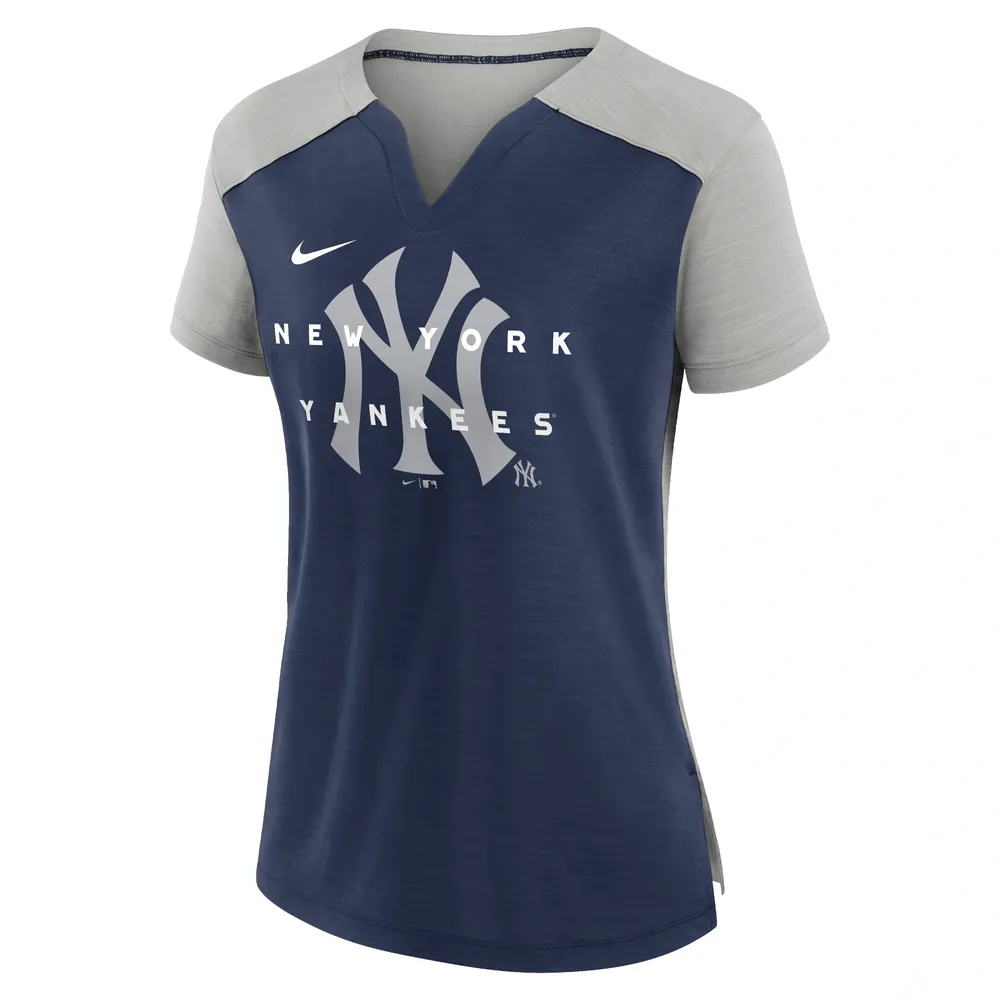 Women's Nike Silver/Navy New York Yankees Slub Performance V-Neck