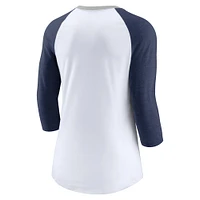 Women's Nike White/Heathered Navy New York Yankees Color Split Tri-Blend 3/4-Sleeve Raglan T-Shirt