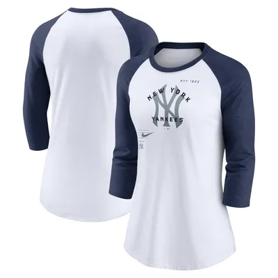 New York Yankees Nike Women's Next Up Tri-Blend Raglan 3/4-Sleeve T-Shirt - White/Navy