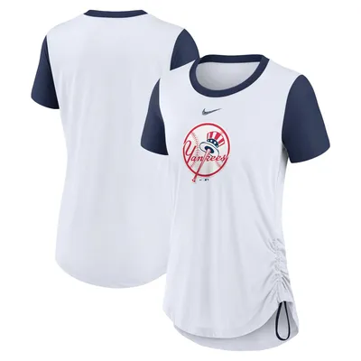 New York Yankees Nike Women's Hipster Swoosh Cinched Tri-Blend Performance Fashion T-Shirt - White
