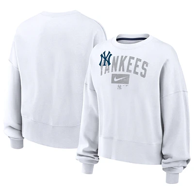 Women's Nike White New York Yankees Oversized Long Sleeve Cropped Sweatshirt