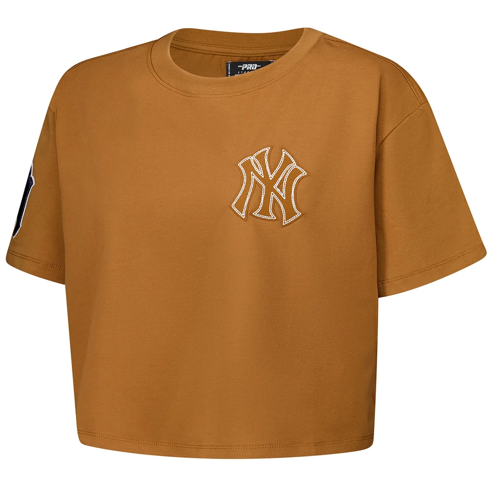 Women's Pro Standard Brown New York Yankees Paint The City Cropped Boxy T-Shirt