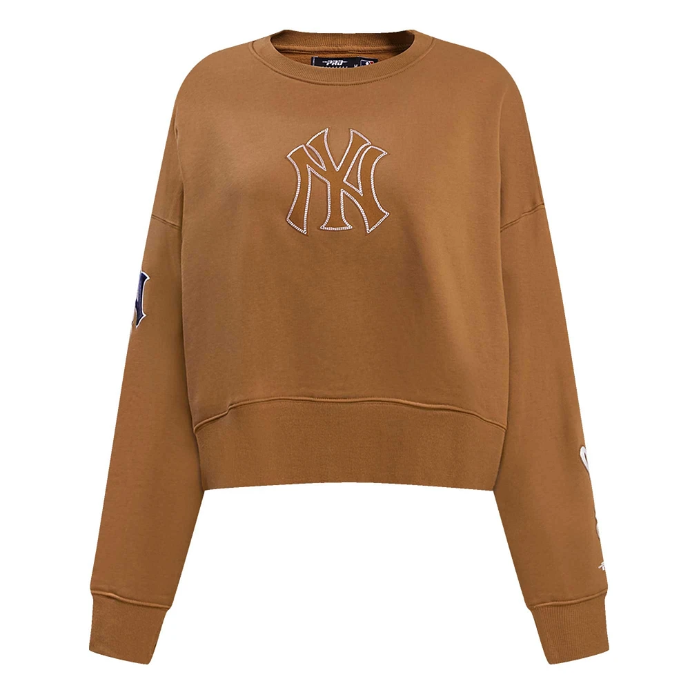 Women's Pro Standard Brown New York Yankees Paint The City Pullover Cropped Sweatshirt