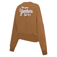 Women's Pro Standard Brown New York Yankees Paint The City Pullover Cropped Sweatshirt