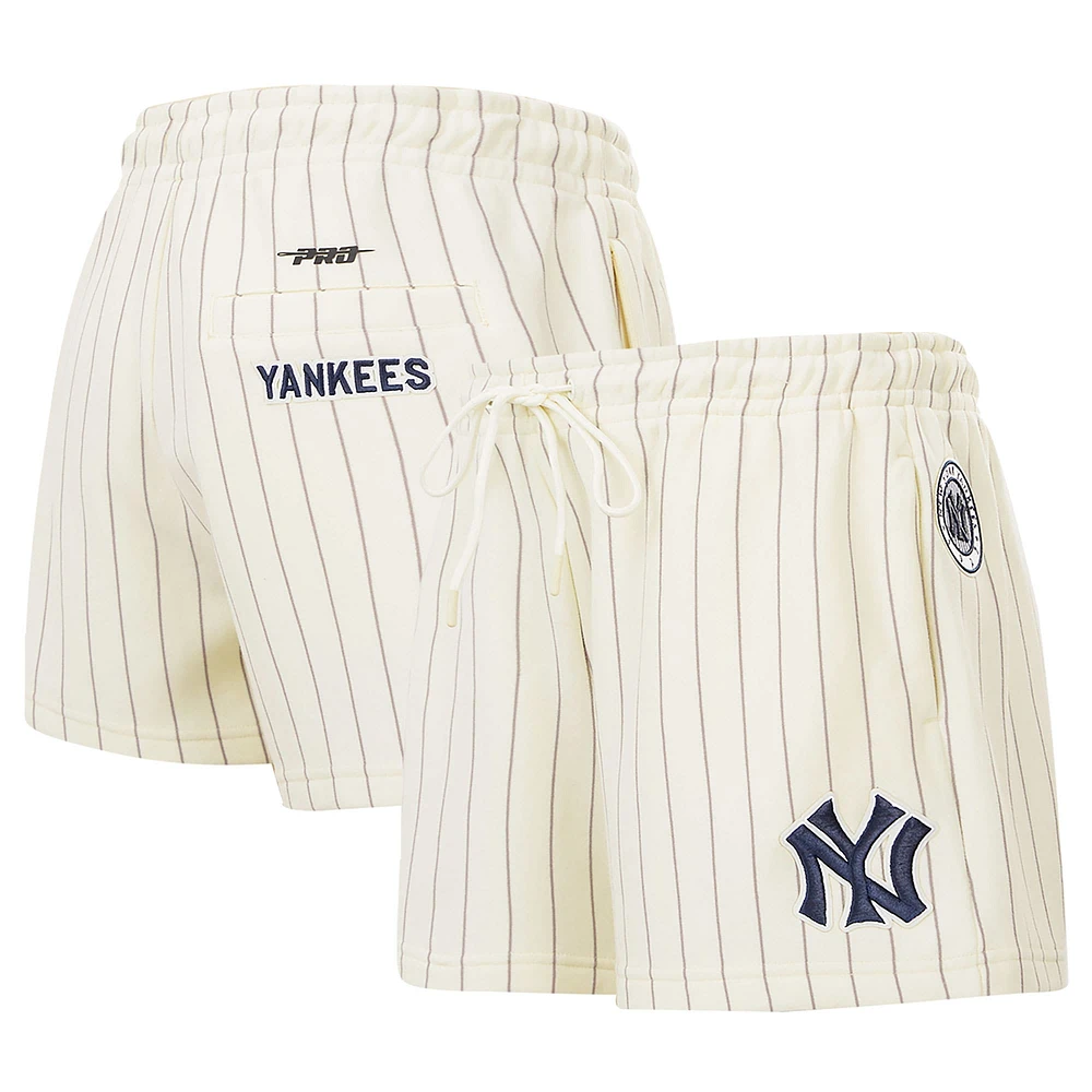 Women's Pro Standard Cream New York Yankees Cooperstown Collection Pinstripe Retro Classic Fleece Shorts