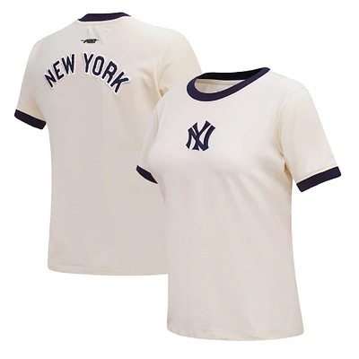 Women's Pro Standard Cream New York Yankees Retro Classic Ringer T-Shirt