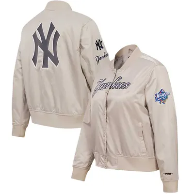 New York Yankees Pro Standard Women's Satin Full-Snap Varsity Jacket - Cream