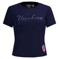 Women's Pro Standard  Navy New York Yankees Rhinestone Slim Fit T-Shirt