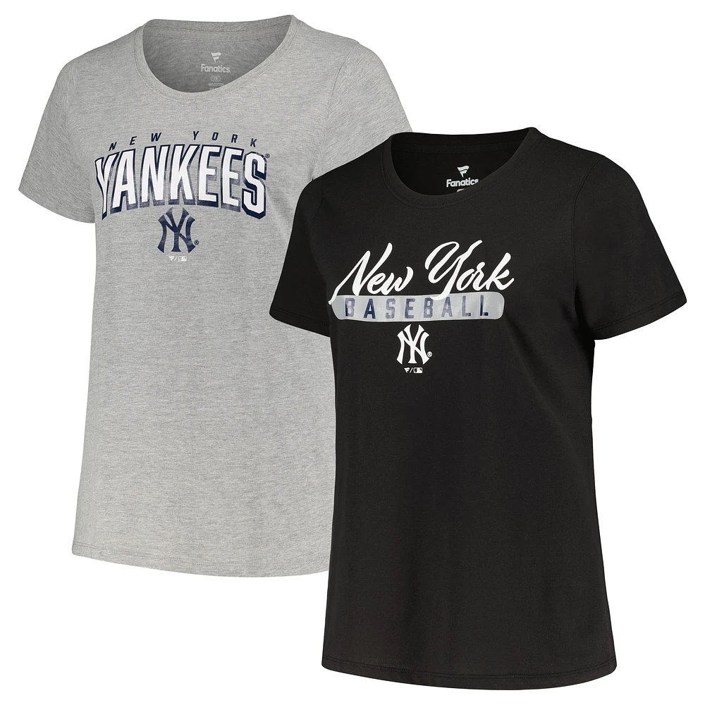 Ensemble de t-shirts taille plus Profile des New York Yankees pour femme, noir/gris chiné