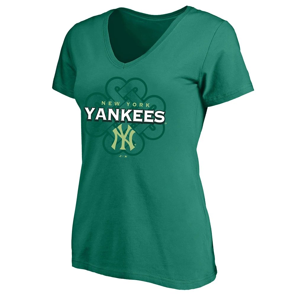 Women's Profile  Kelly Green New York Yankees Plus Celtic V-Neck T-Shirt
