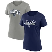 Ensemble de 2 t-shirts à encolure dégagée Profile pour femmes, bleu marine/gris, New York Yankees, grande taille