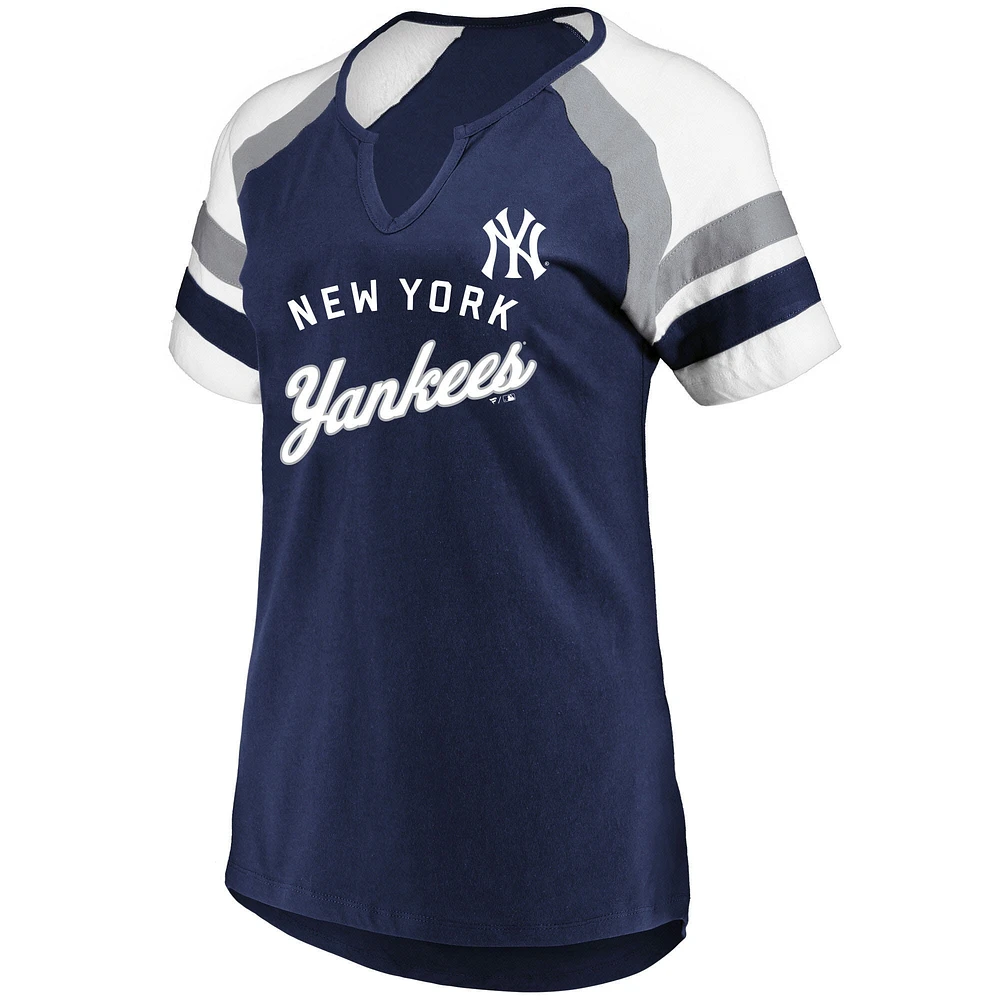 Women's Profile  Navy New York Yankees Arched Notch Neck T-Shirt