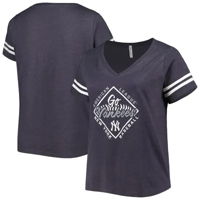 New Era Navy New York Yankees Plus Size Space Dye Raglan V-Neck T-Shirt