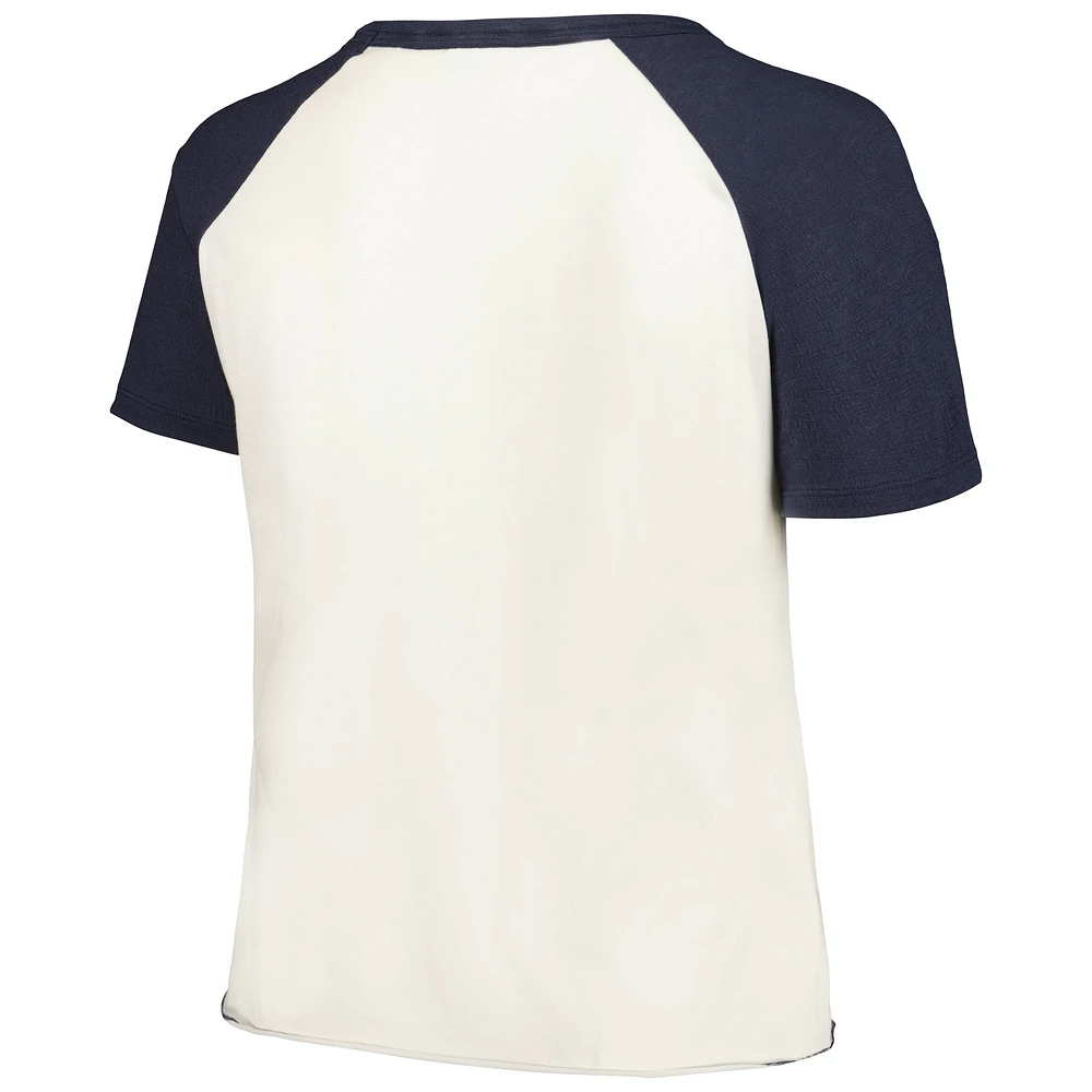 T-shirt de baseball raglan taille plus pour femmes, doux comme un raisin, New York Yankees, blanc