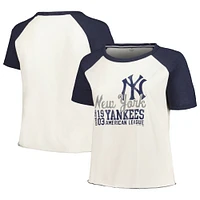 T-shirt de baseball raglan taille plus pour femmes, doux comme un raisin, New York Yankees, blanc