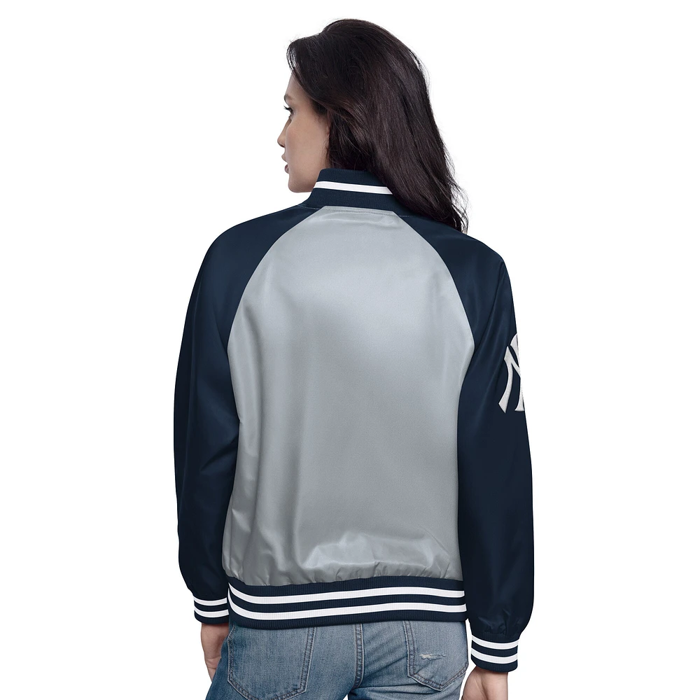 Women's Starter Gray/Navy New York Yankees Home Run Full-Snap Varsity Jacket