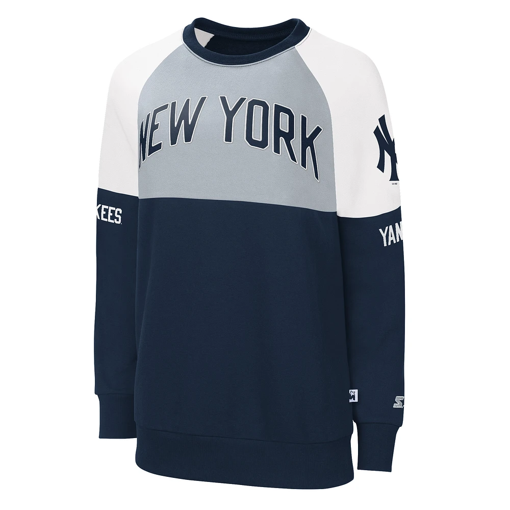 Women's Starter Navy/Gray New York Yankees Baseline Raglan Pullover Sweatshirt