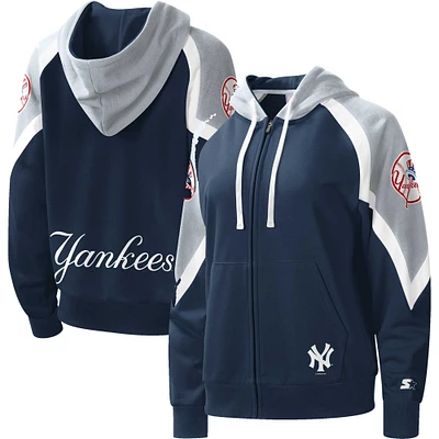 Sweat à capuche zippé Starter bleu marine/gris New York Yankees Hail Mary pour femme