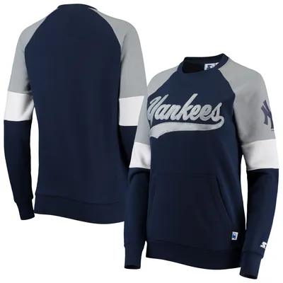 New York Yankees Starter Women's Playmaker Raglan Pullover Sweatshirt - Navy/Gray