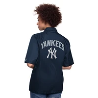Women's Starter Navy New York Yankees High Post Short Sleeve Full-Snap Coaches Jacket