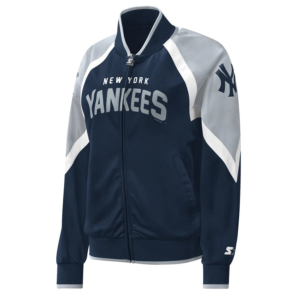 Women's Starter Navy New York Yankees Touchdown Raglan Full-Zip Track Jacket