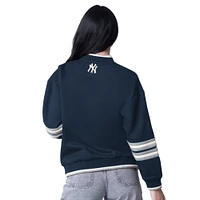 Women's Starter Navy New York Yankees Wild Card Oversized Pullover Sweatshirt