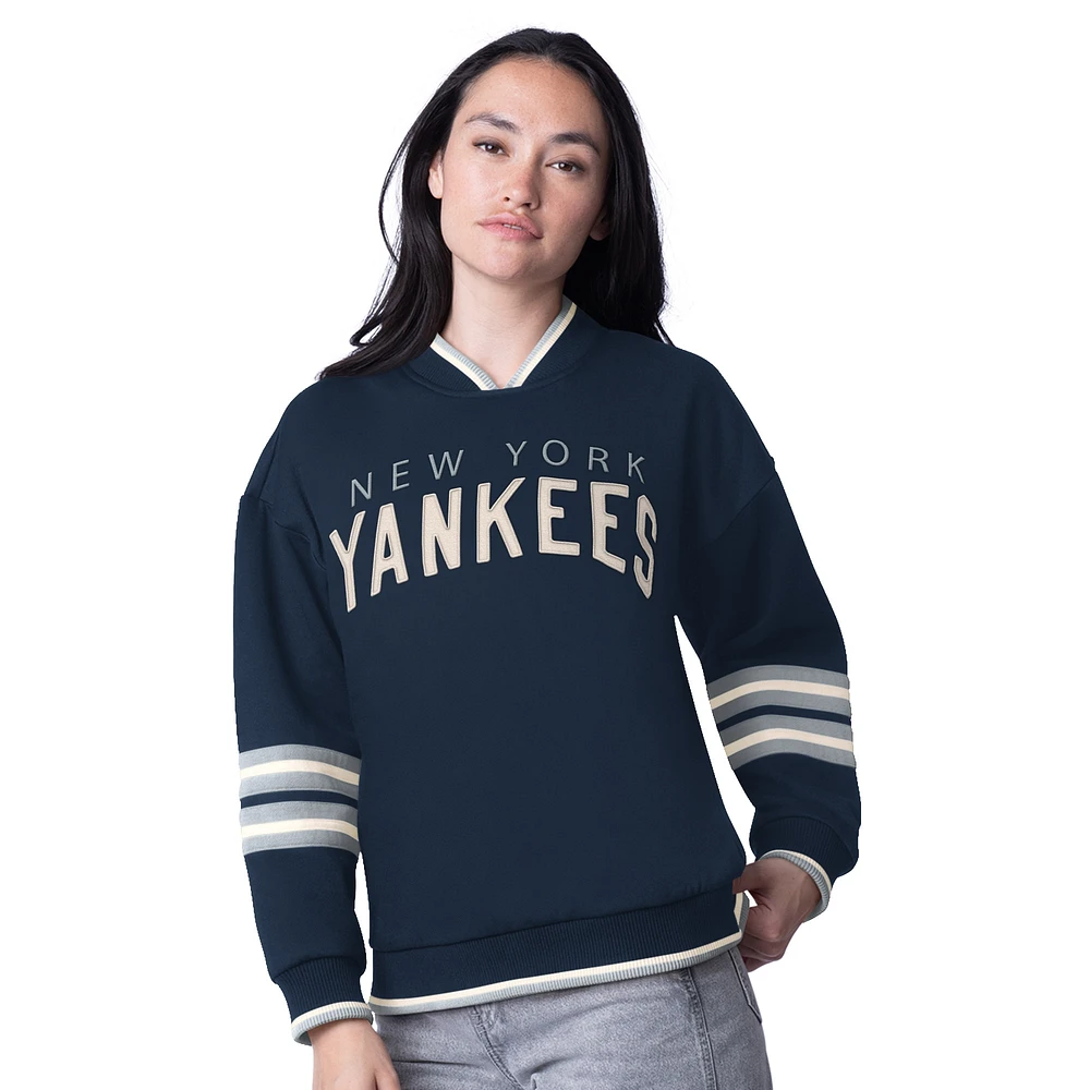 Women's Starter Navy New York Yankees Wild Card Oversized Pullover Sweatshirt