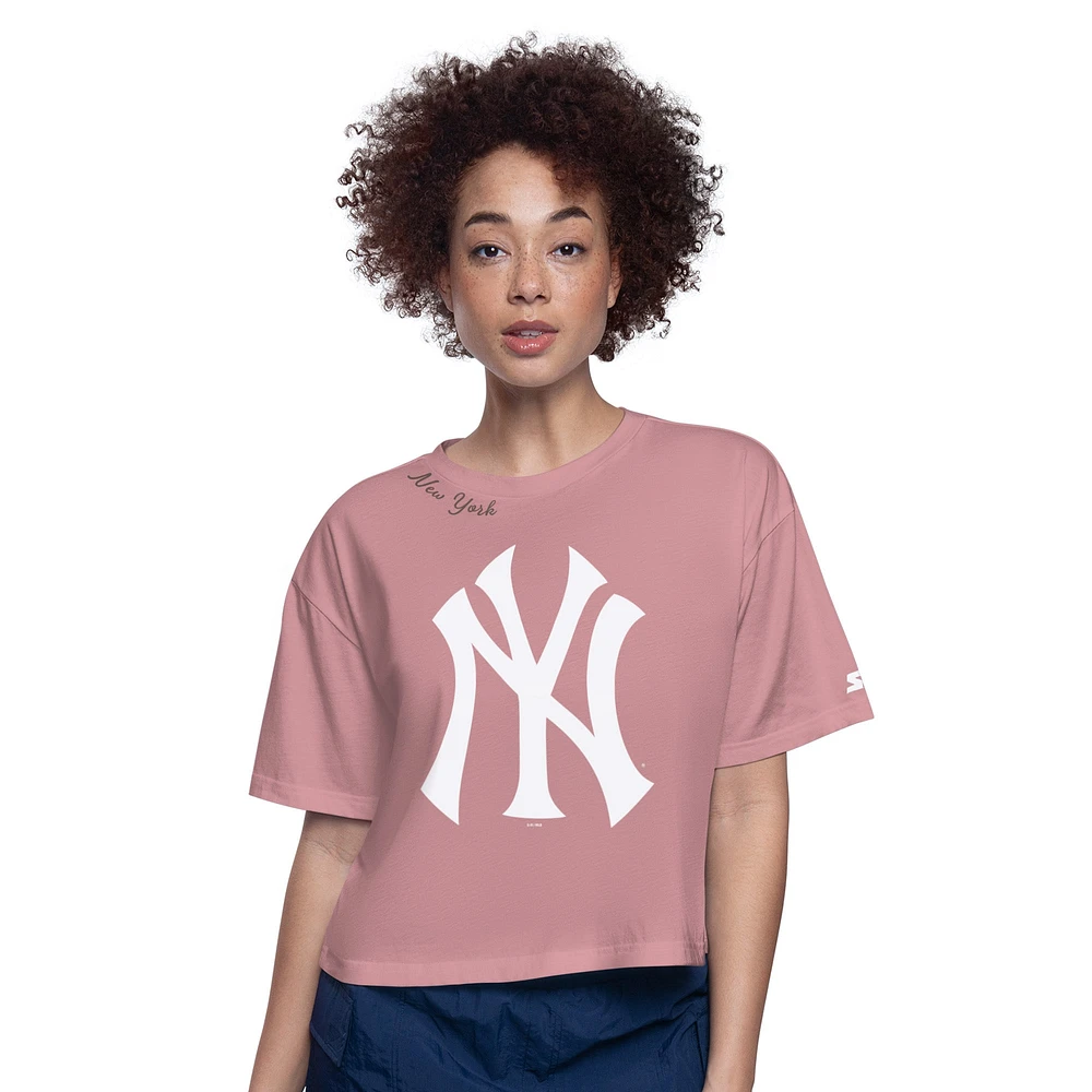 Women's Starter Pink New York Yankees Play the Ball Boxy Cropped T-Shirt